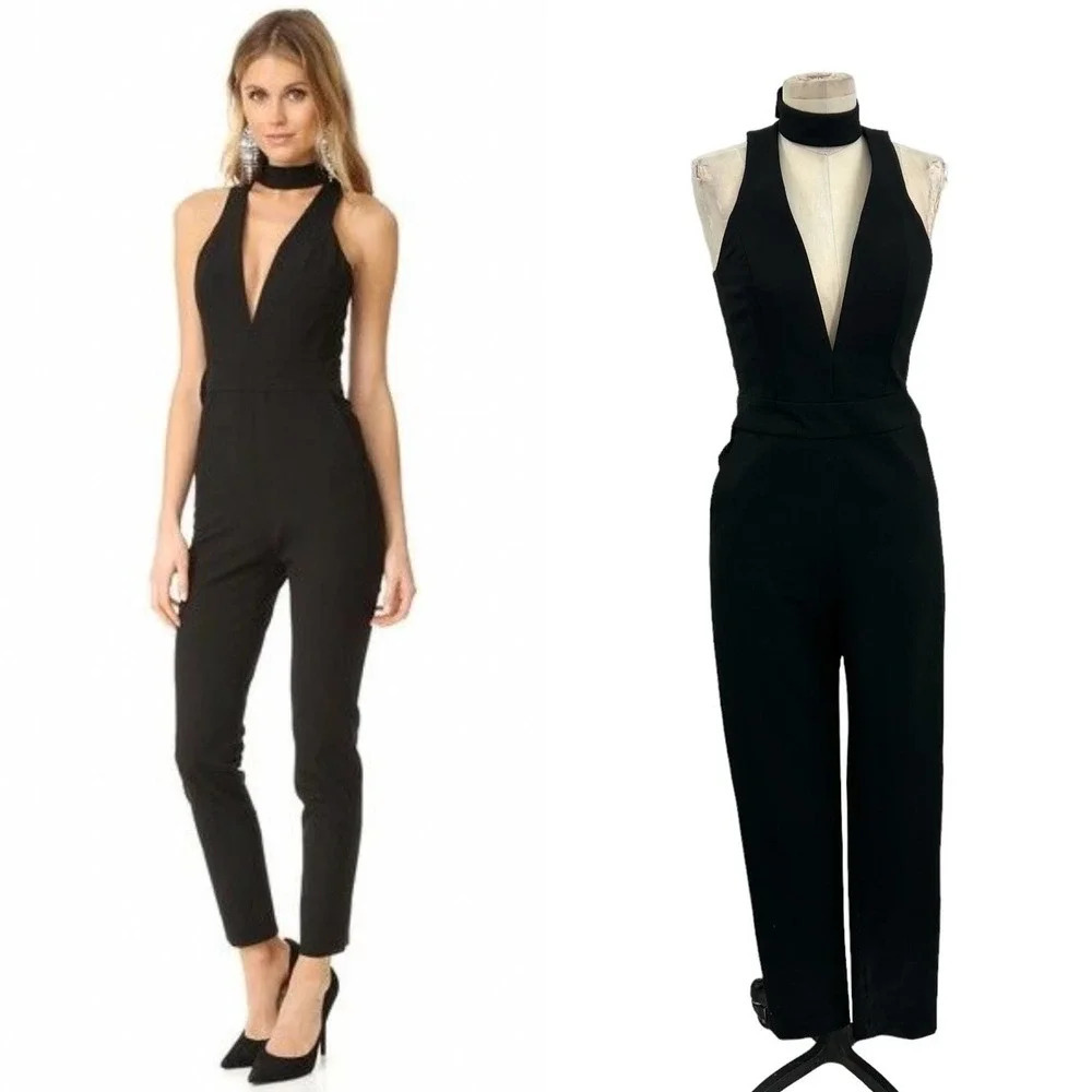 Michelle‎ Mason Choker Plunge Jumpsuit Sleeveless Black Size 4